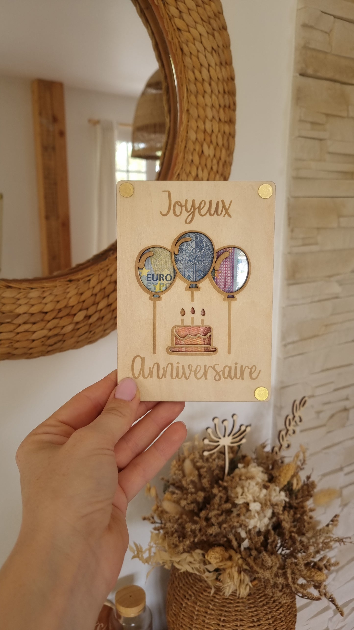 Carte en bois Joyeux anniversaire