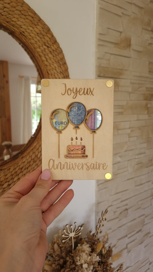 Carte en bois Joyeux anniversaire