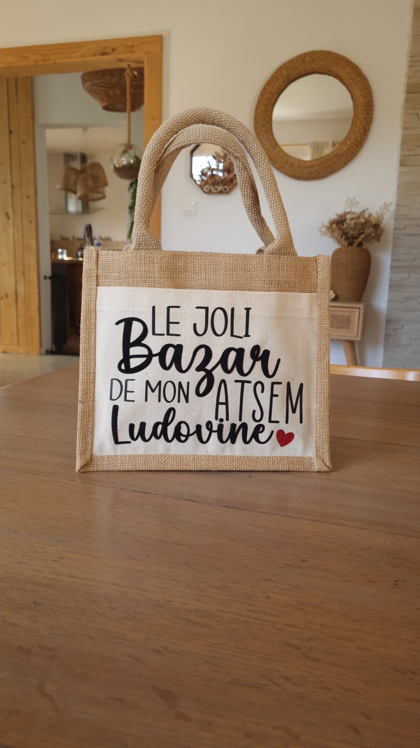Sac cabas en toile de jute – Cadeau de fin d’année pour maîtresse, Atsem