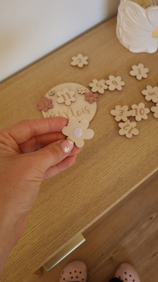 Cartes étapes en bois – Suivez les mois de bébé avec tendresse