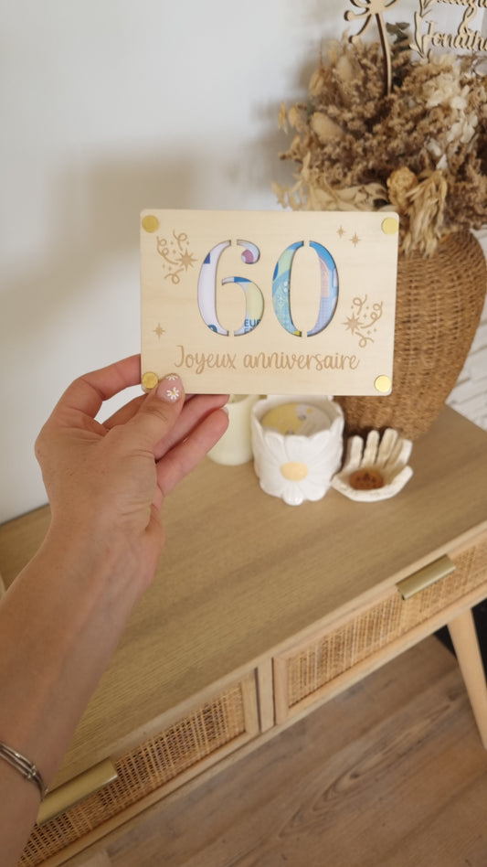 Carte en bois Joyeux anniversaire