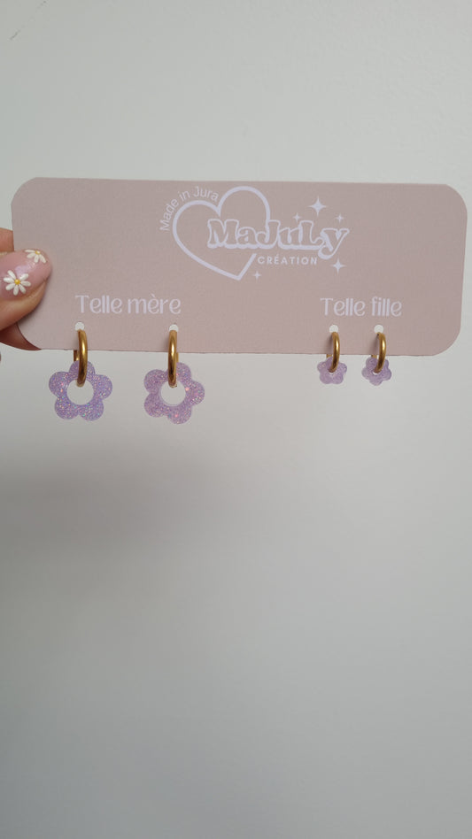 Boucles d’oreilles assorties Violet "Telle mère, telle fille"