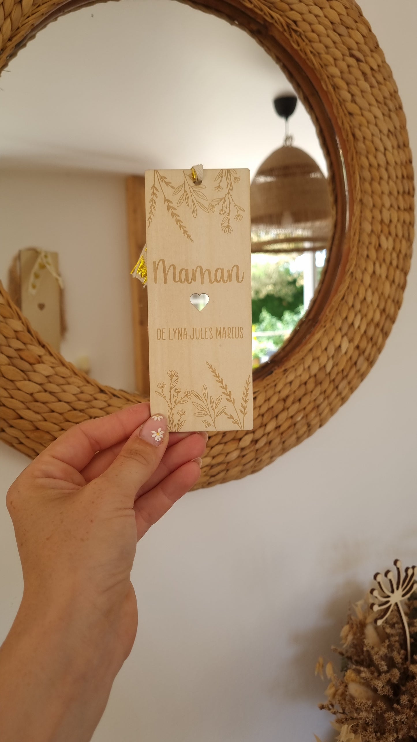 Marque-page en bois personnalisé – Fête des Mamans 🌸