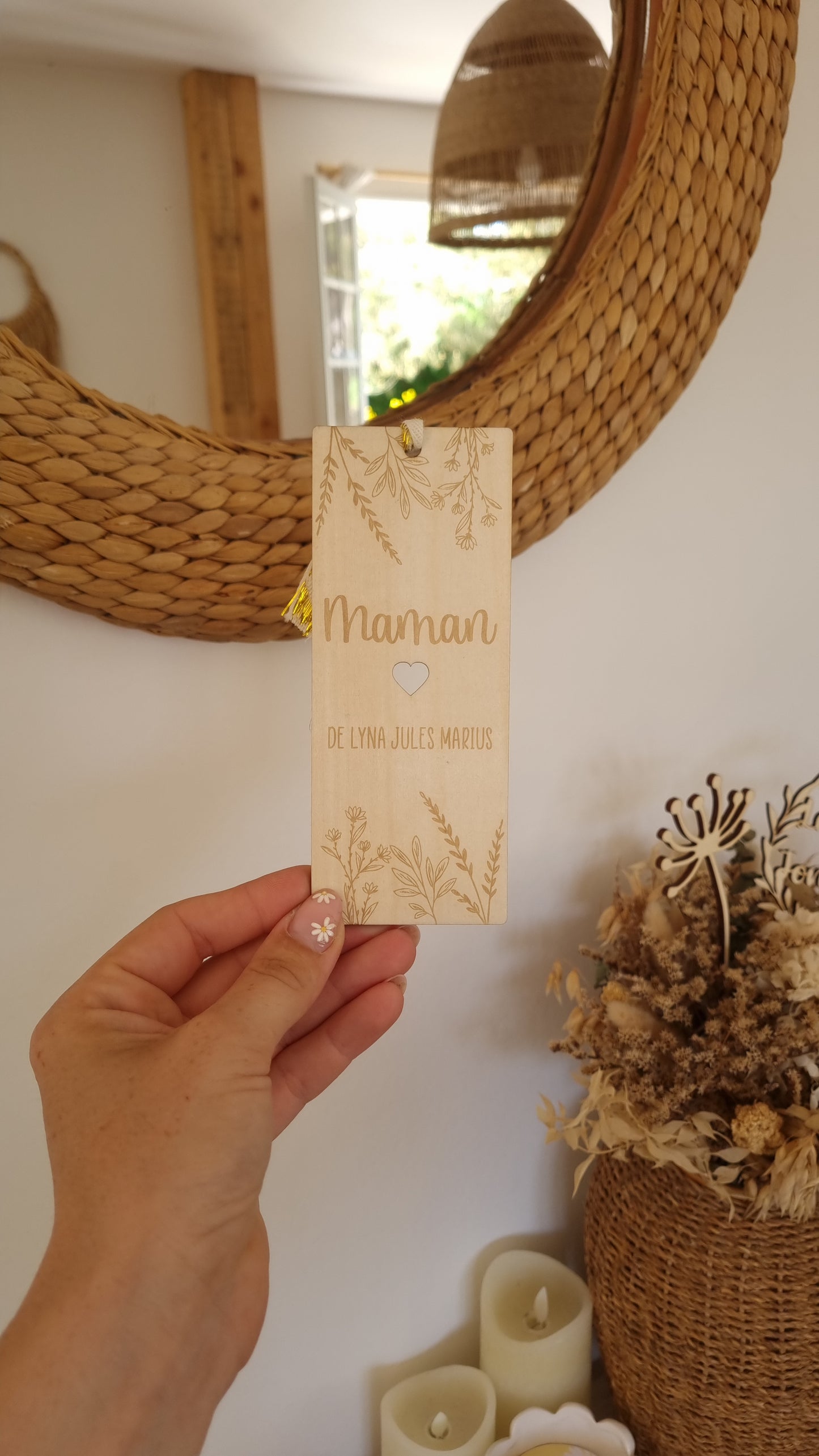 Marque-page en bois personnalisé – Fête des Mamans 🌸