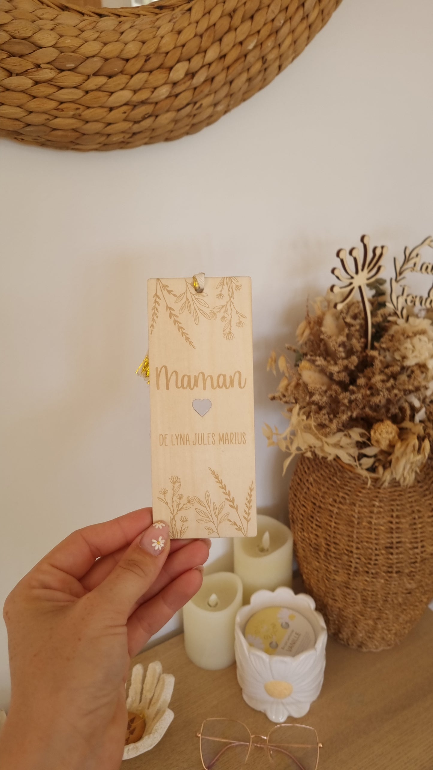 Marque-page en bois personnalisé – Fête des Mamans 🌸