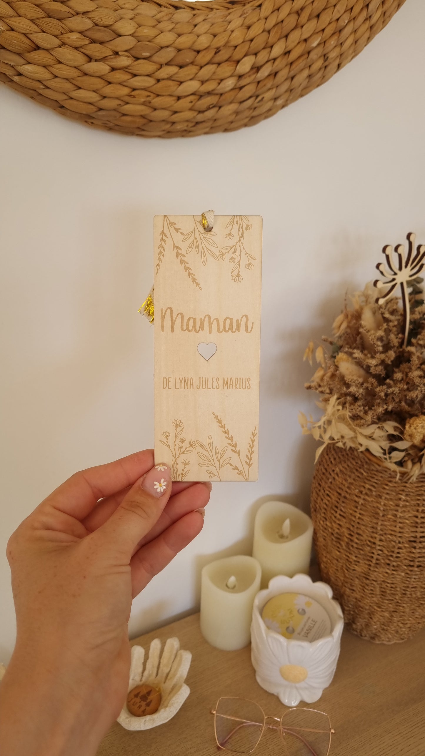 Marque-page en bois personnalisé – Fête des Mamans 🌸