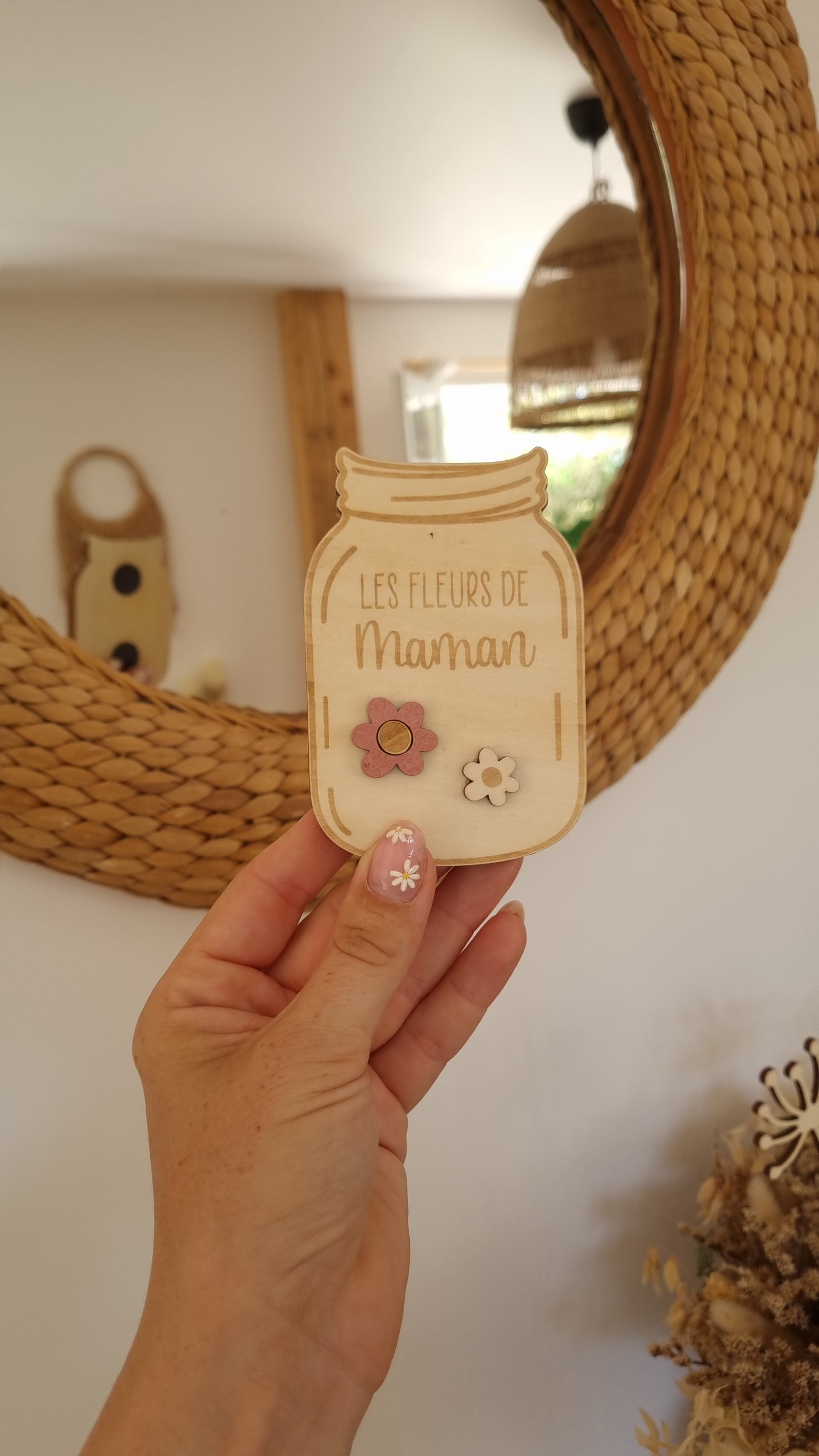 Mini jarre en bois personnalisée – Le bouquet cueilli par les enfants