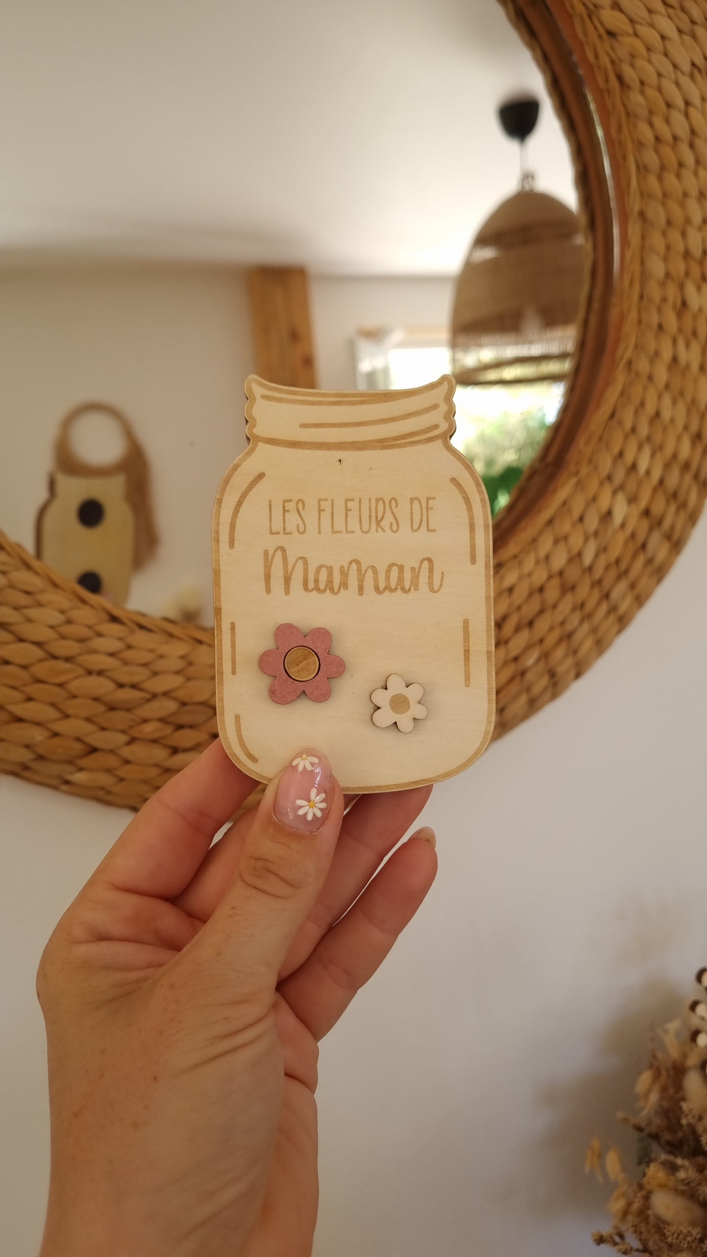 Mini jarre en bois personnalisée – Le bouquet cueilli par les enfants