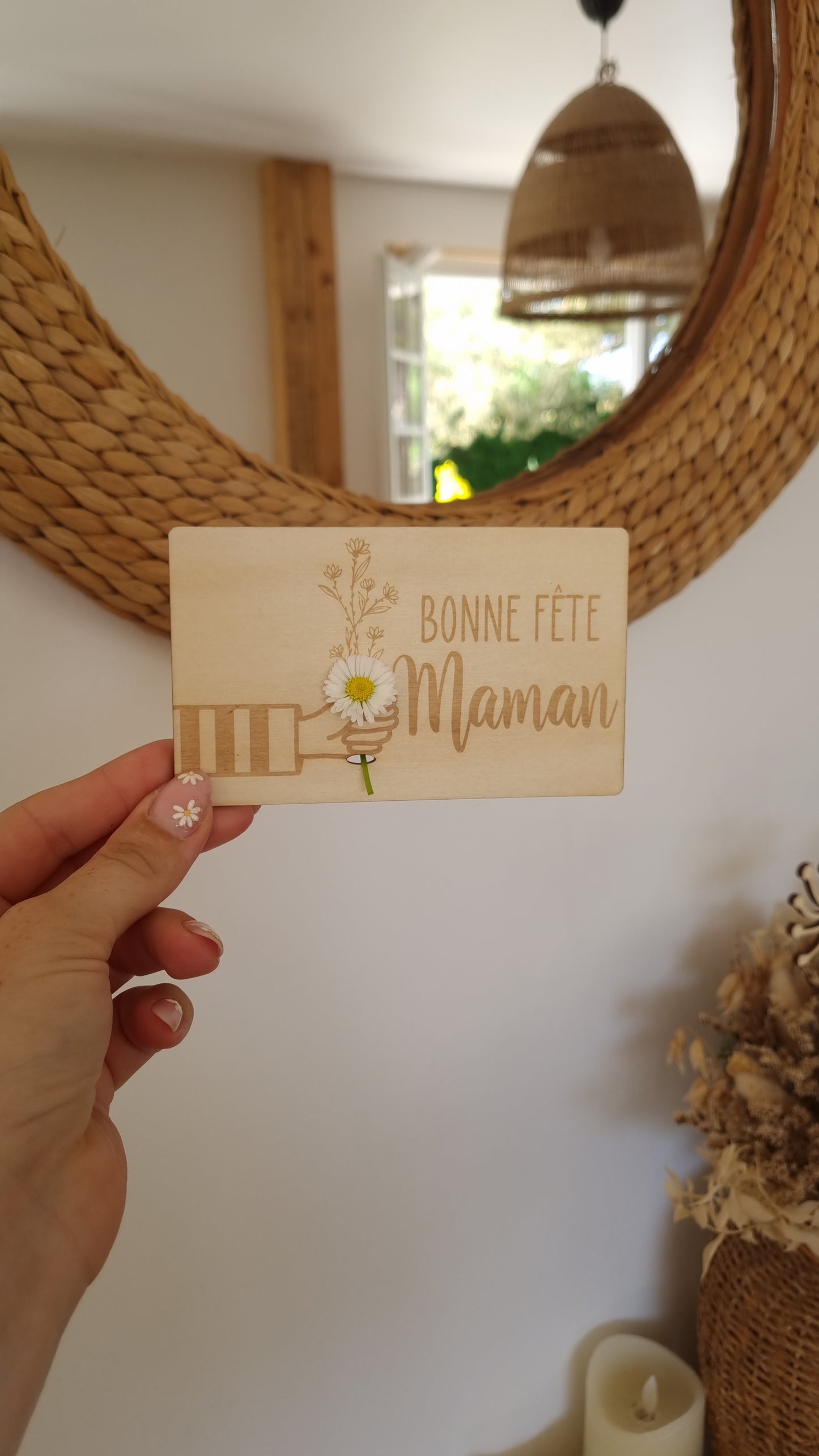 Carte en bois à fleurir – Un mot doux et une vraie fleur pour Maman