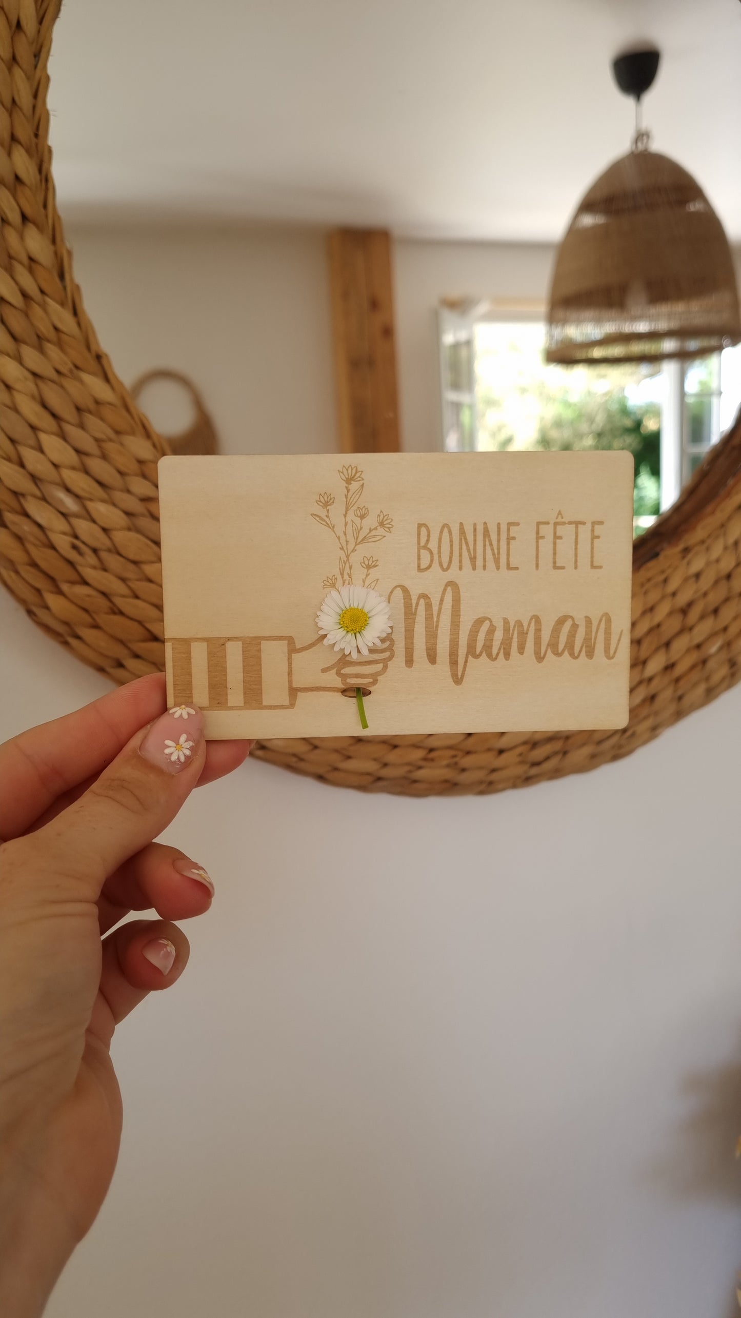 Carte en bois à fleurir – Un mot doux et une vraie fleur pour Maman