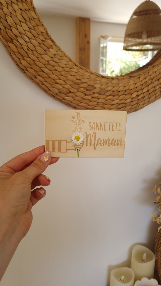 Carte en bois à fleurir – Un mot doux et une vraie fleur pour Maman