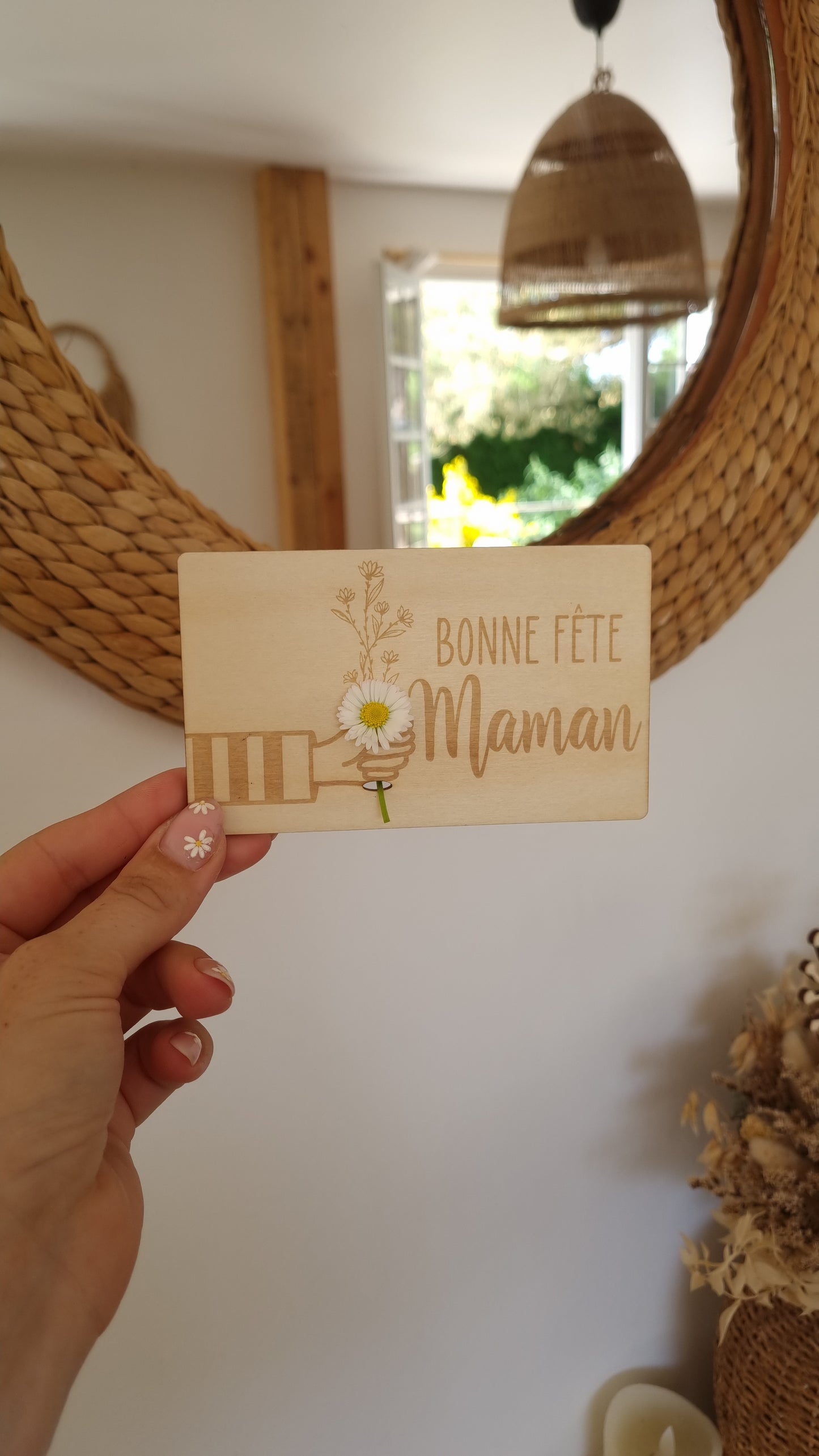 Carte en bois à fleurir – Un mot doux et une vraie fleur pour Maman