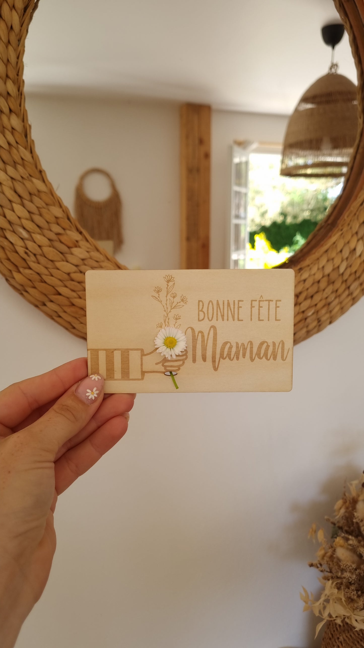 Carte en bois à fleurir – Un mot doux et une vraie fleur pour Maman