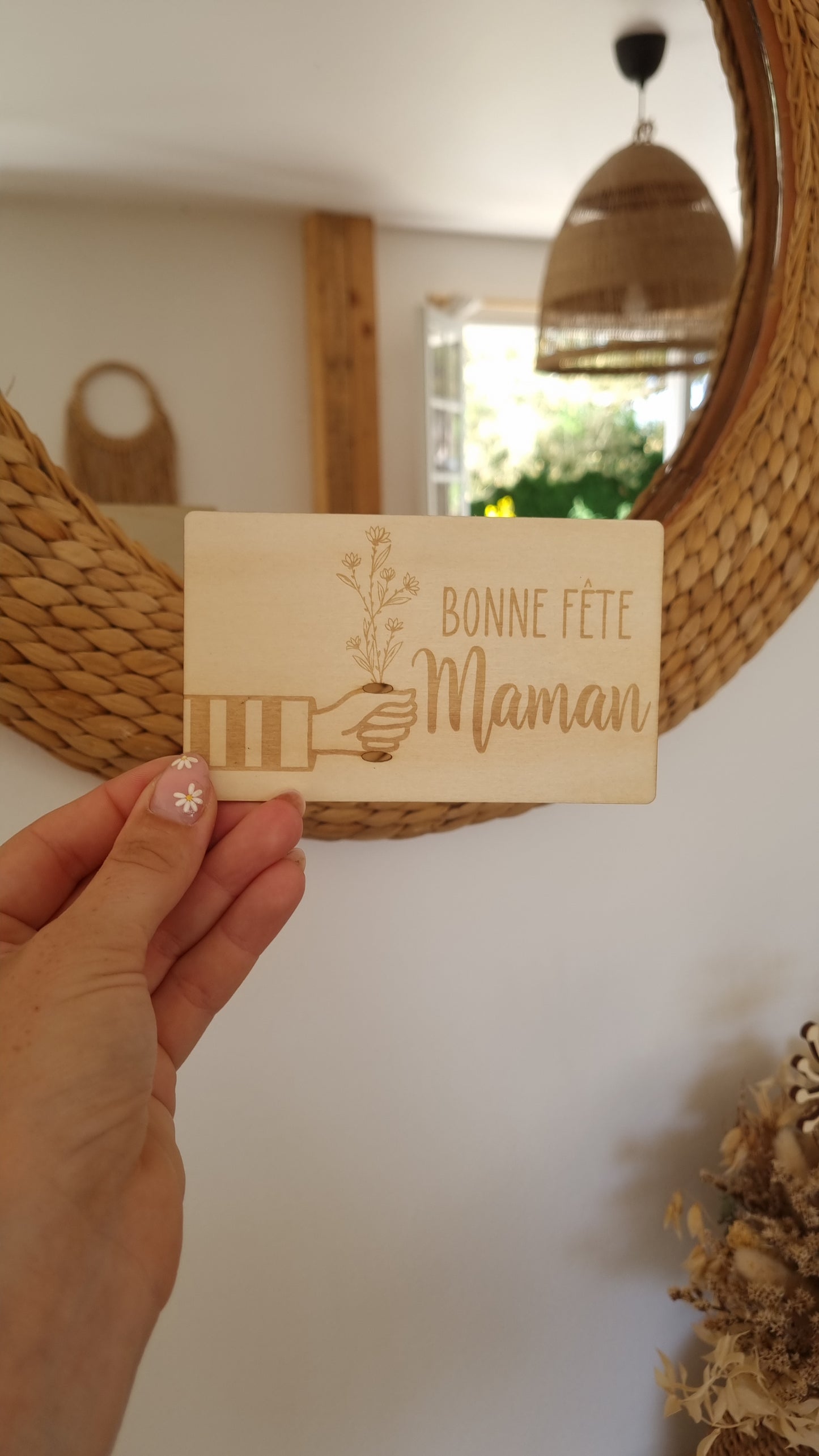 Carte en bois à fleurir – Un mot doux et une vraie fleur pour Maman