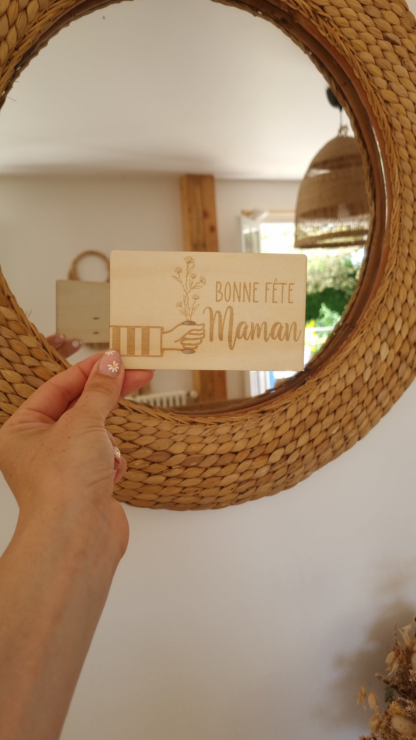 Carte en bois à fleurir – Un mot doux et une vraie fleur pour Maman