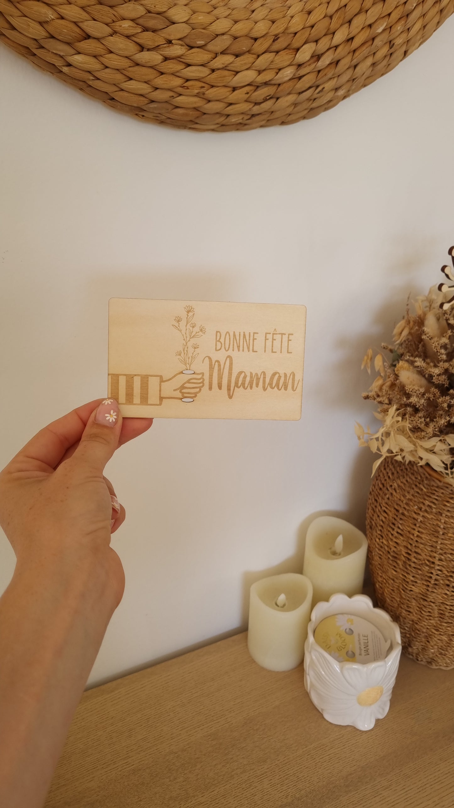 Carte en bois à fleurir – Un mot doux et une vraie fleur pour Maman
