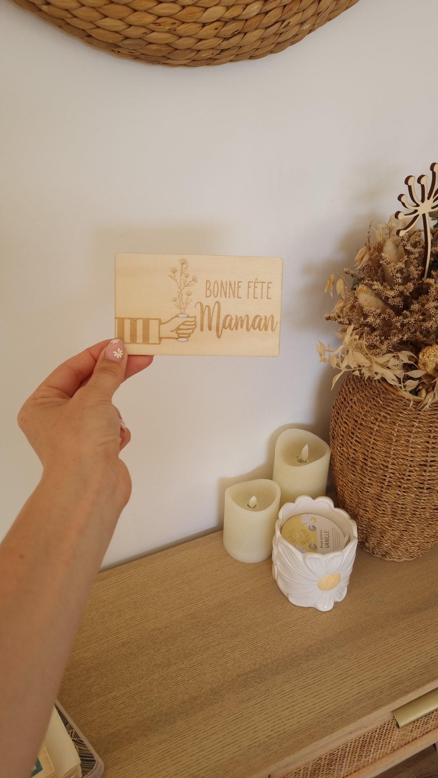 Carte en bois à fleurir – Un mot doux et une vraie fleur pour Maman