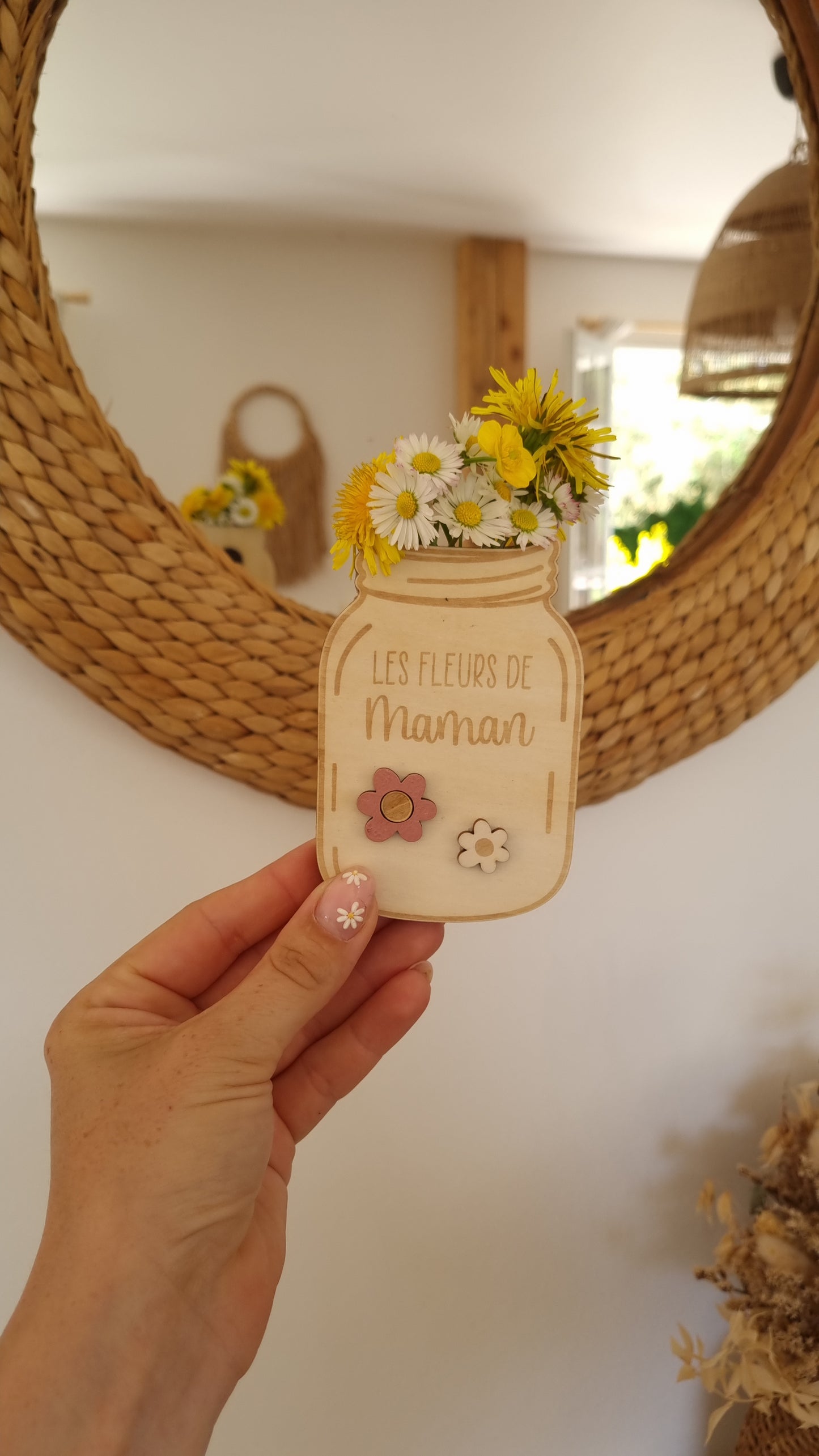 Mini jarre en bois personnalisée – Le bouquet cueilli par les enfants