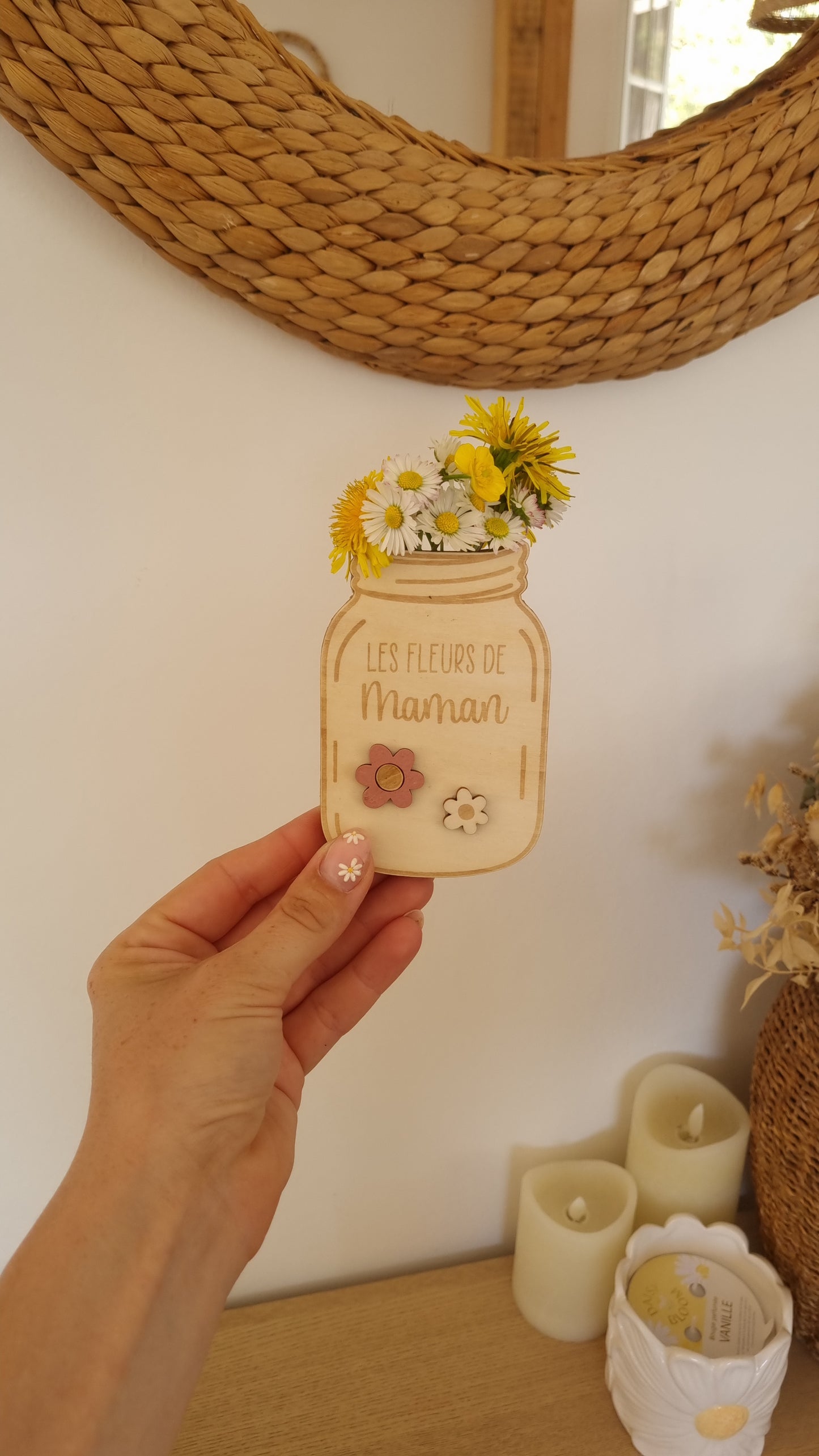 Mini jarre en bois personnalisée – Le bouquet cueilli par les enfants