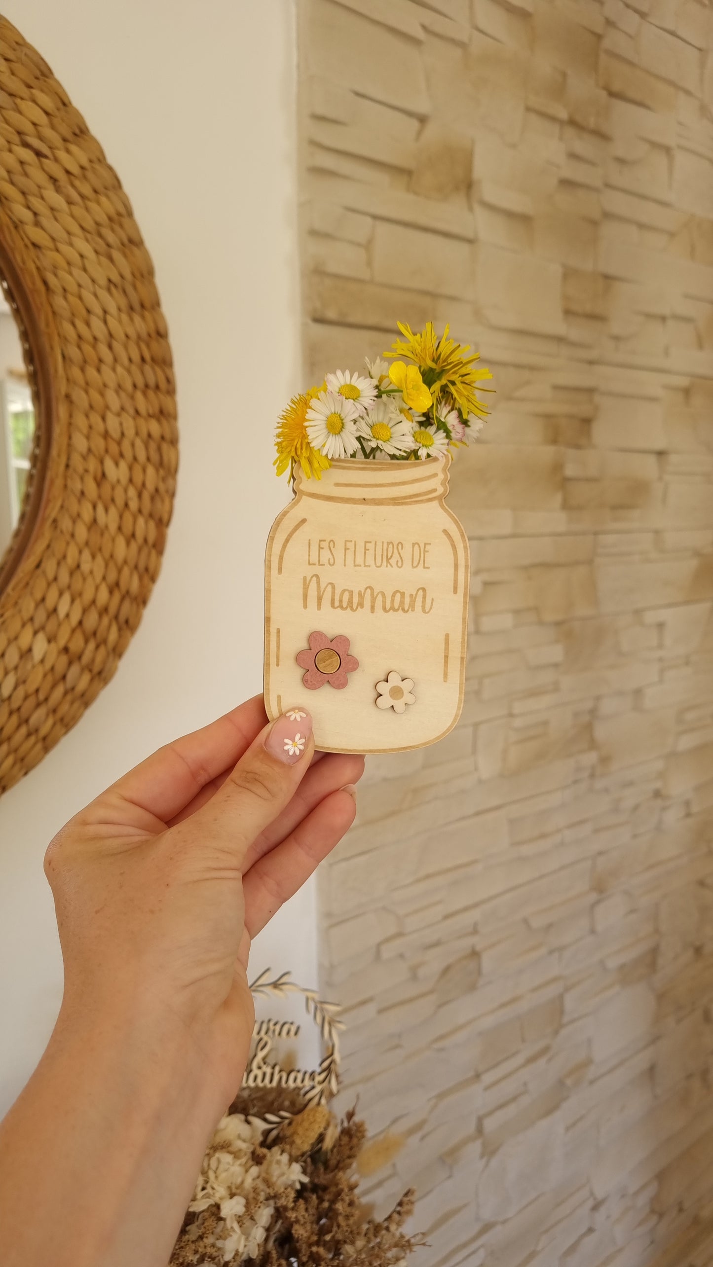 Mini jarre en bois personnalisée – Le bouquet cueilli par les enfants