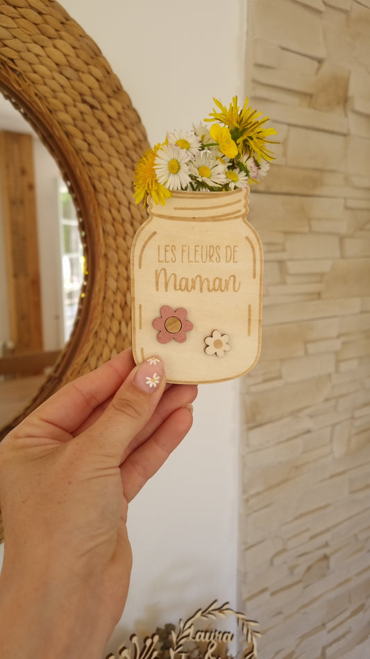 Mini jarre en bois personnalisée – Le bouquet cueilli par les enfants