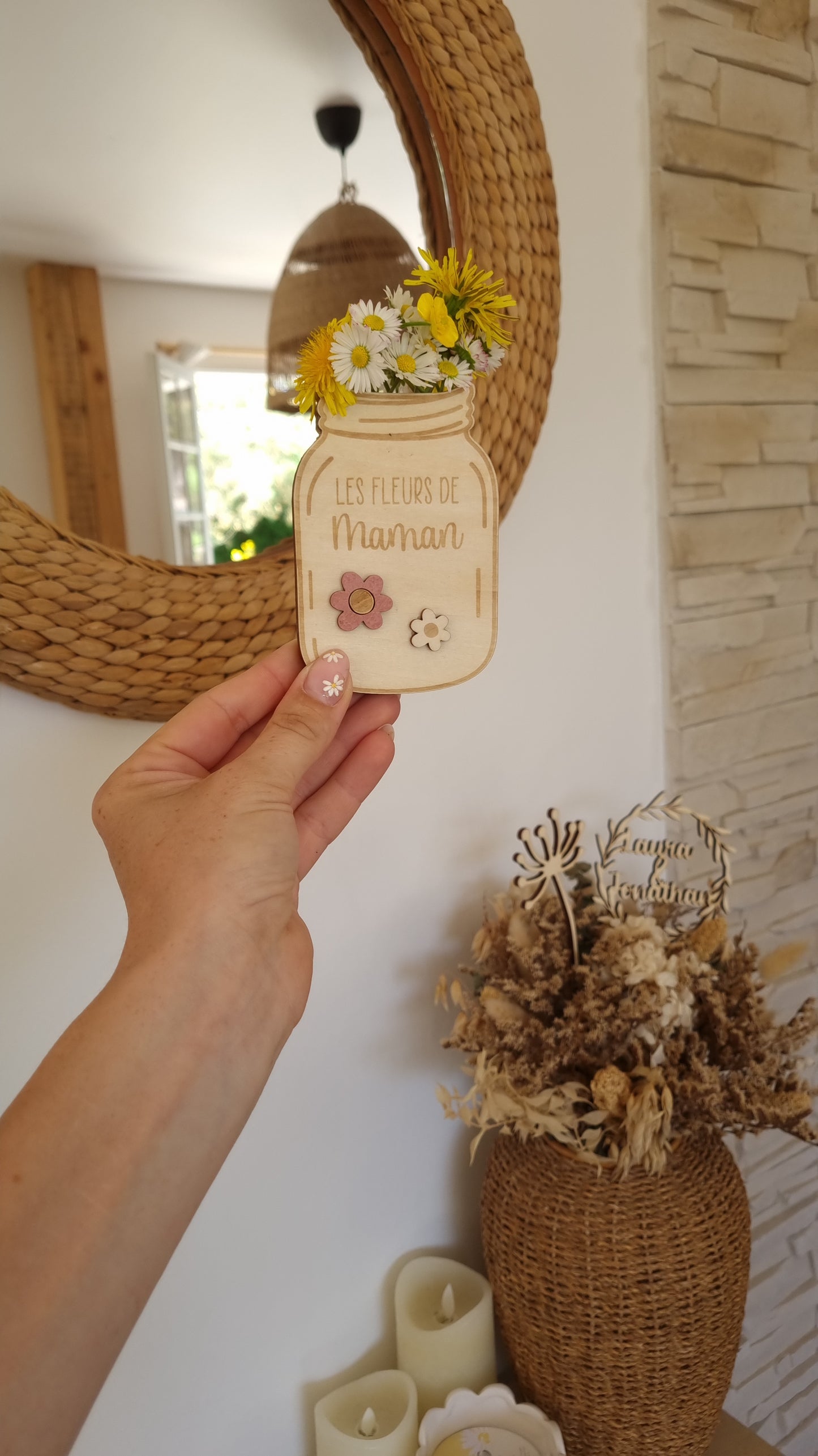 Mini jarre en bois personnalisée – Le bouquet cueilli par les enfants