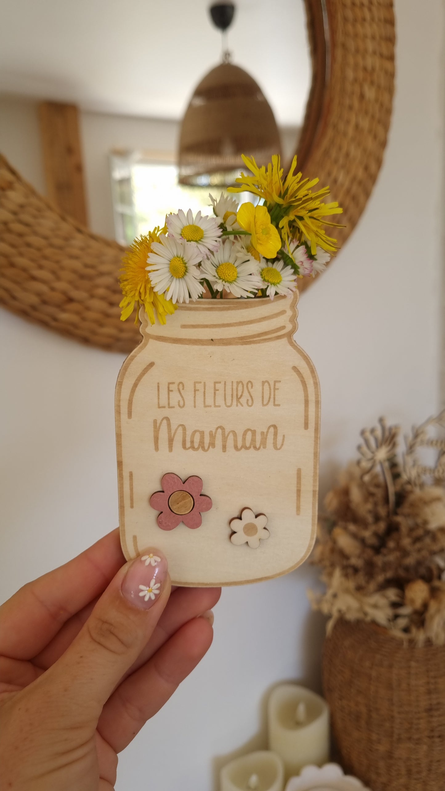 Mini jarre en bois personnalisée – Le bouquet cueilli par les enfants