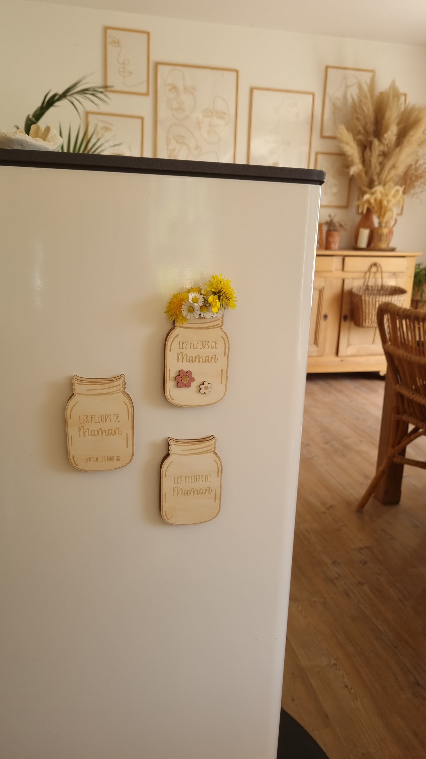 Mini jarre en bois personnalisée – Le bouquet cueilli par les enfants