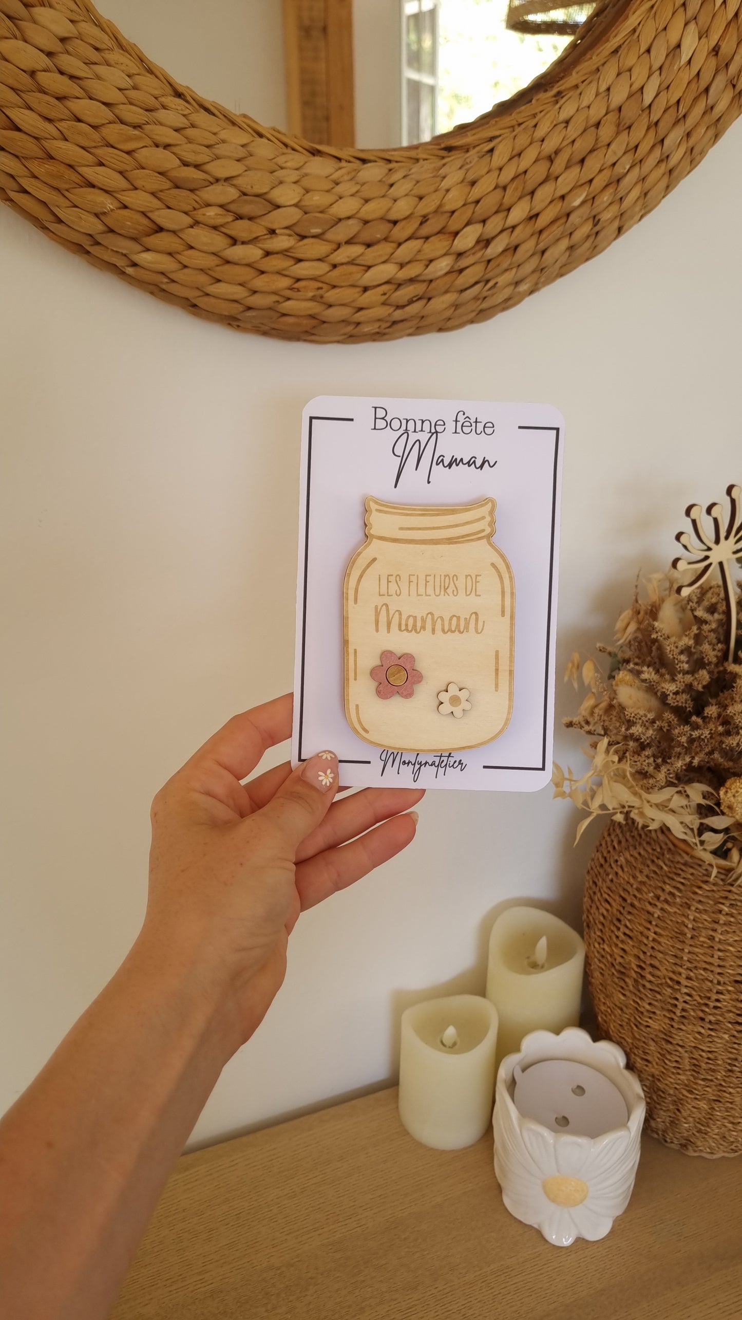 Mini jarre en bois personnalisée – Le bouquet cueilli par les enfants