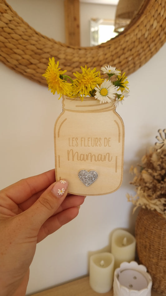 Pot de fleurs en bois à aimanter – Cadeau tendre pour la Fête des Mamans