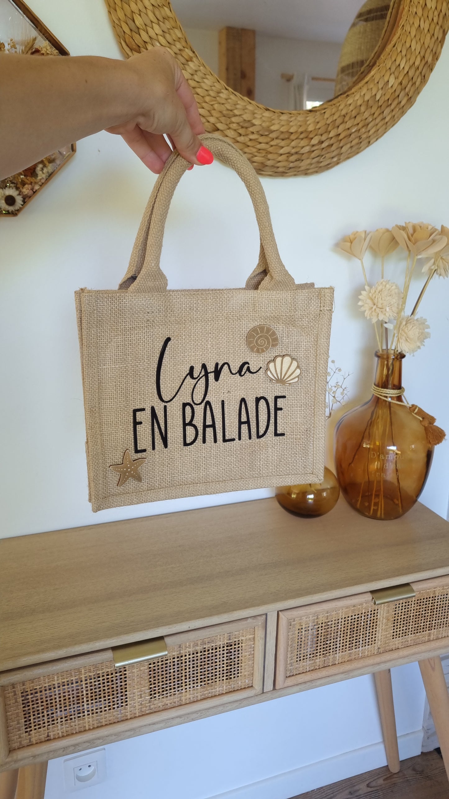 Sac cabas en toile de jute coquillages et crustacés