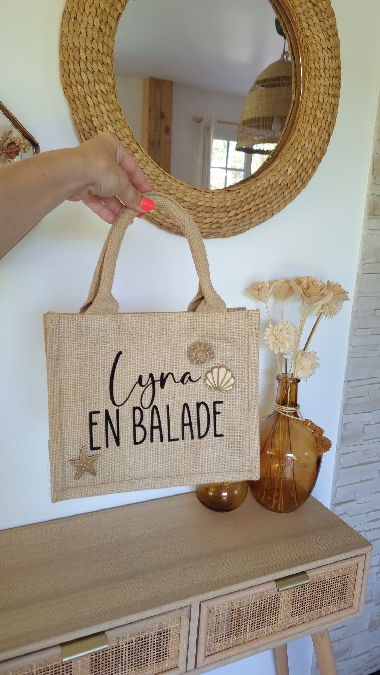 Sac cabas en toile de jute coquillages et crustacés