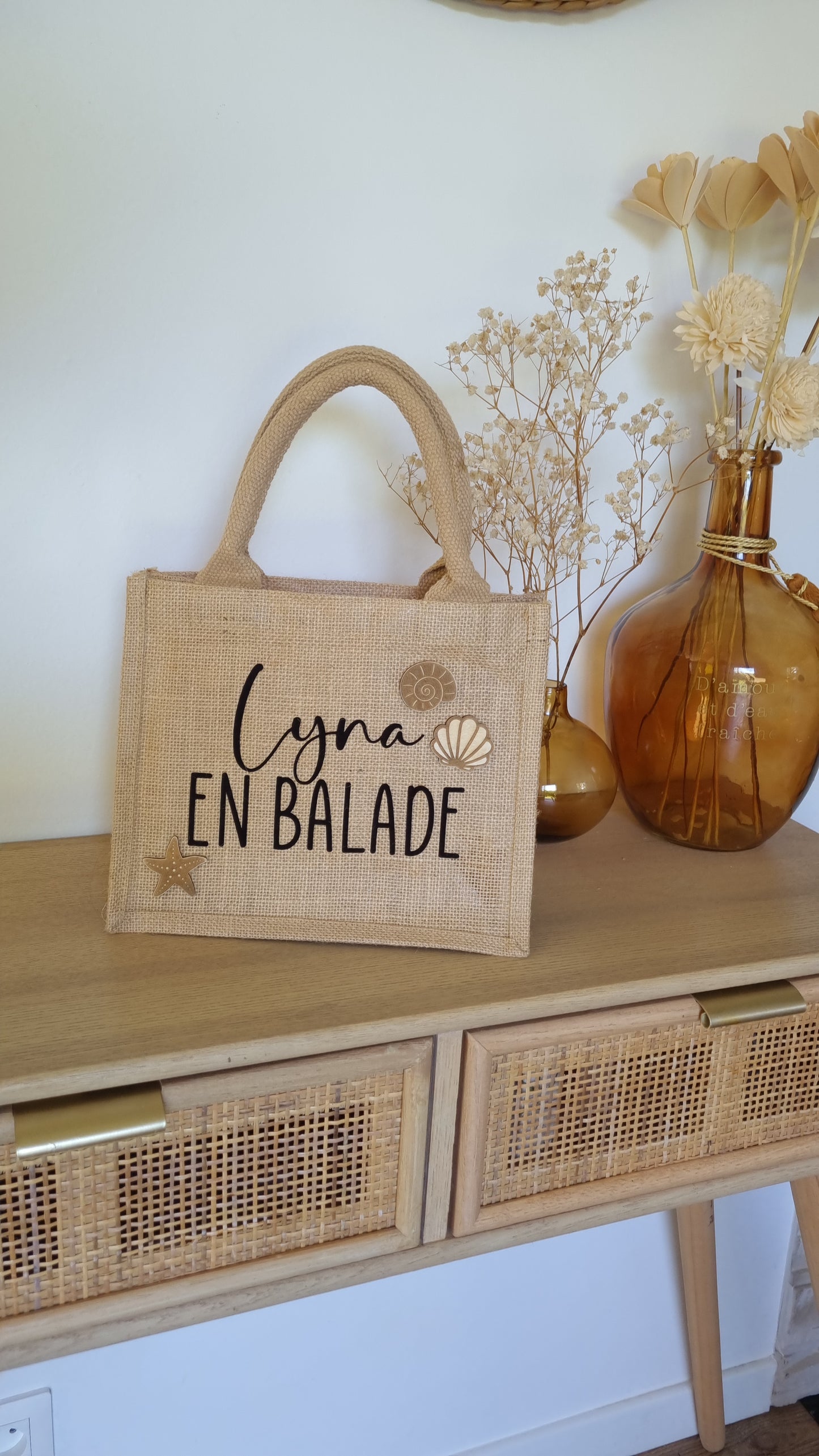 Sac cabas en toile de jute coquillages et crustacés
