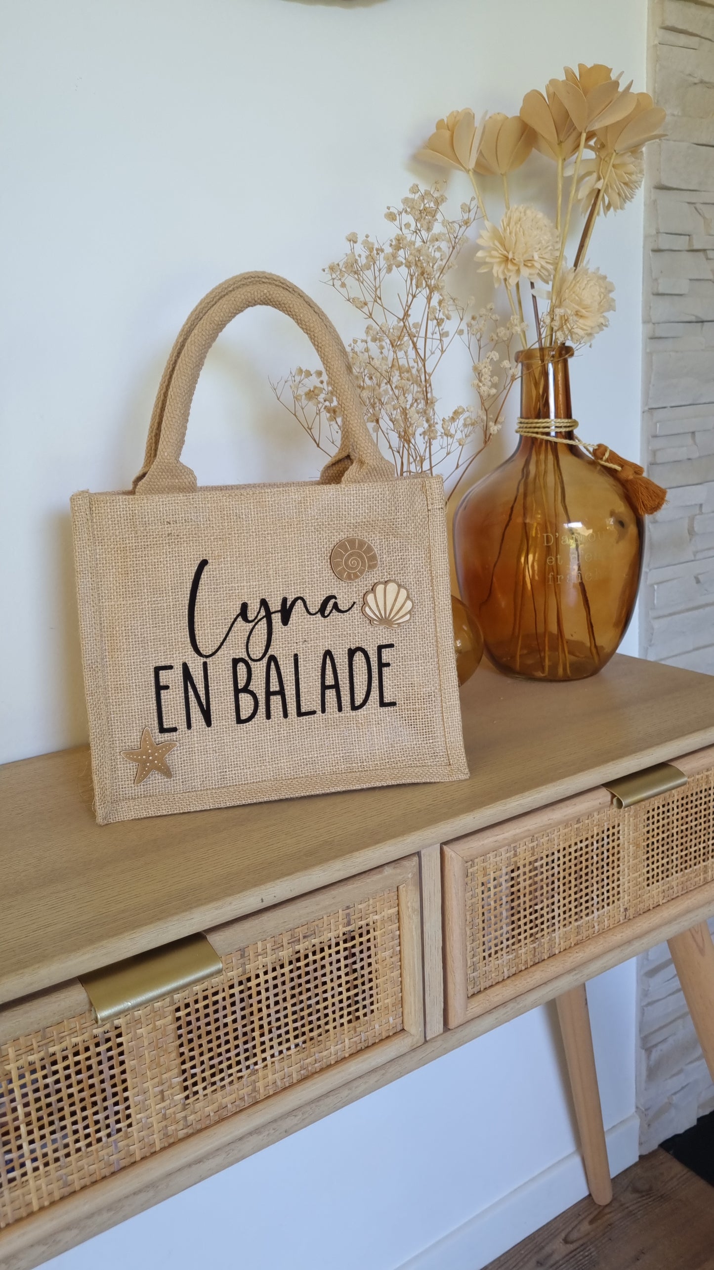 Sac cabas en toile de jute coquillages et crustacés