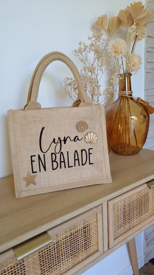 Sac cabas en toile de jute coquillages et crustacés
