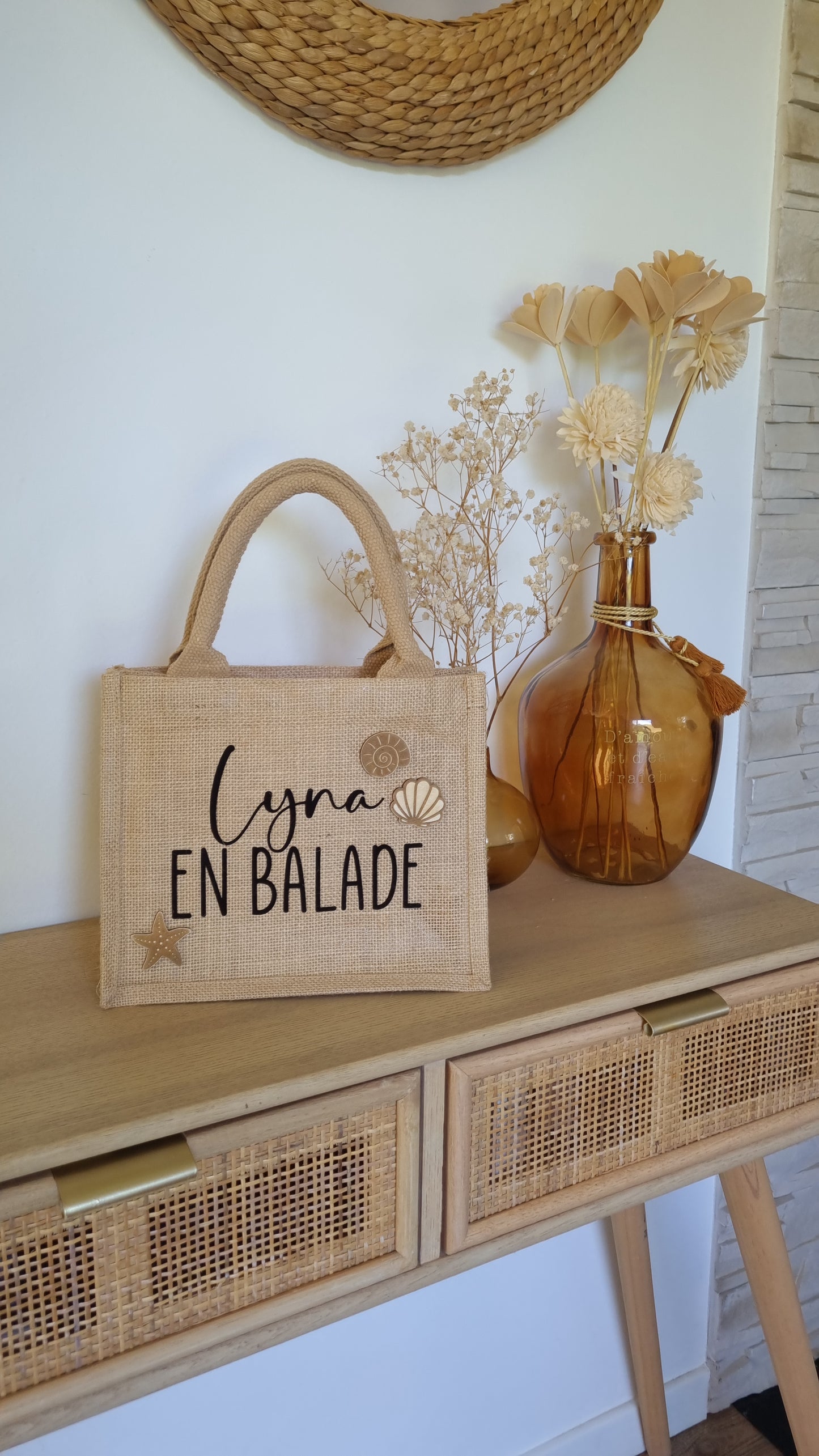 Sac cabas en toile de jute coquillages et crustacés
