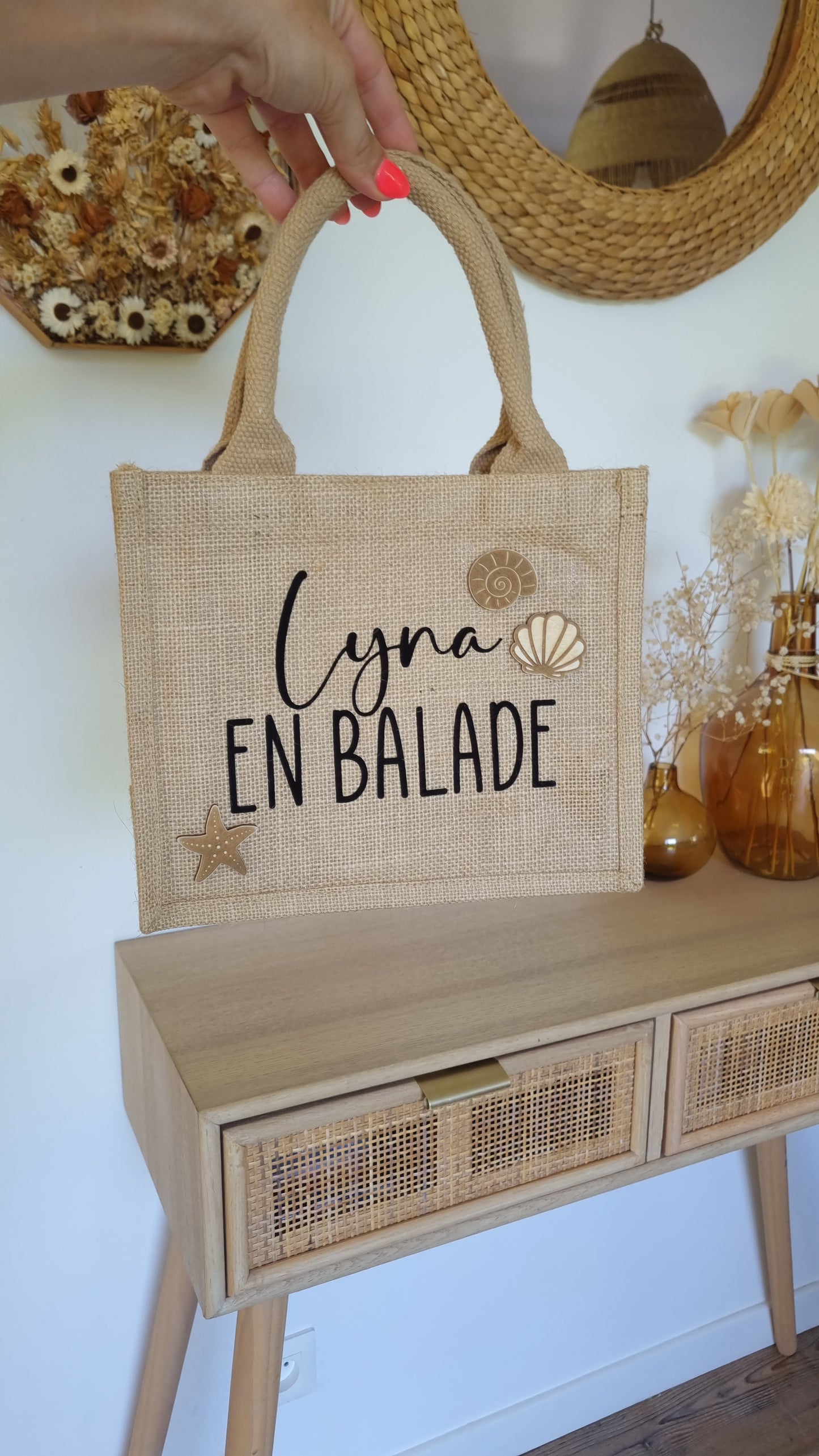 Sac cabas en toile de jute coquillages et crustacés