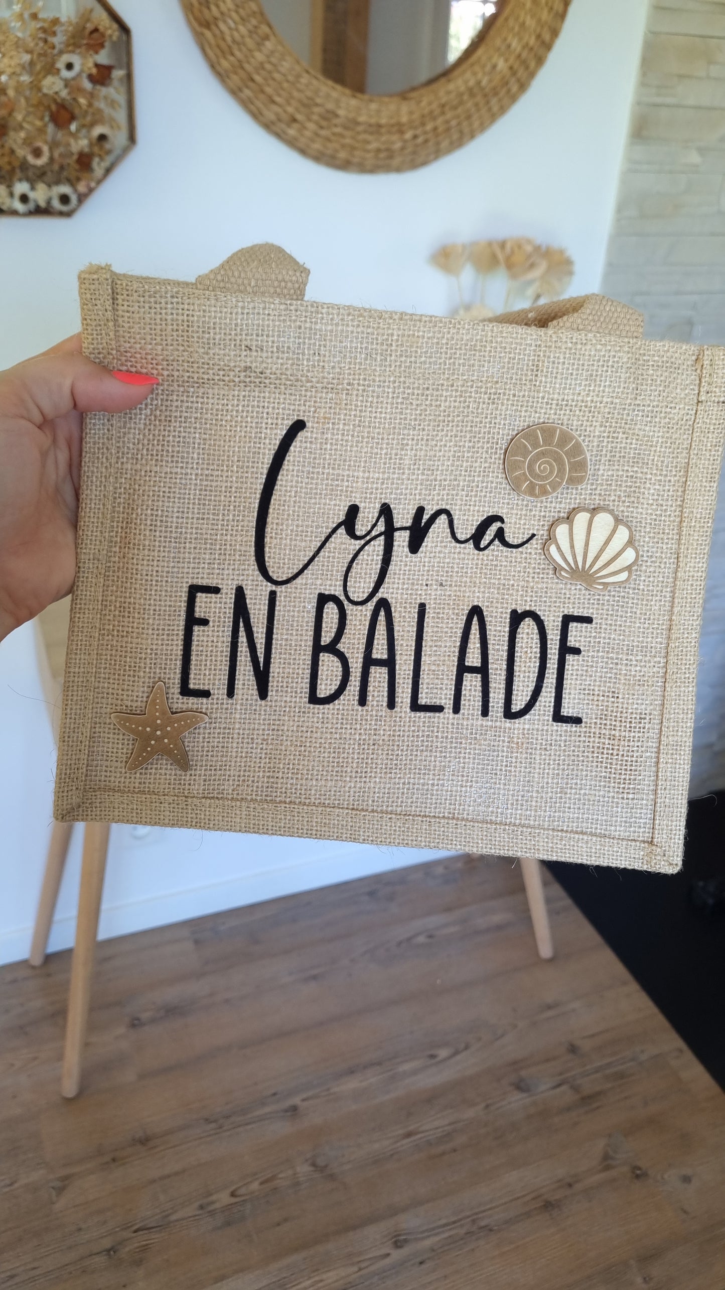 Sac cabas en toile de jute coquillages et crustacés