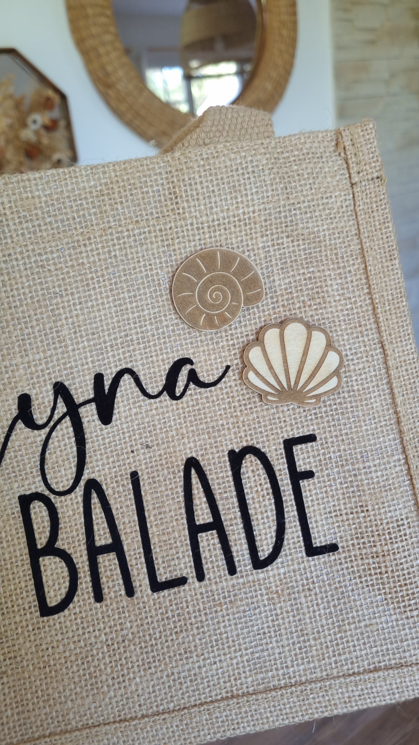 Sac cabas en toile de jute coquillages et crustacés