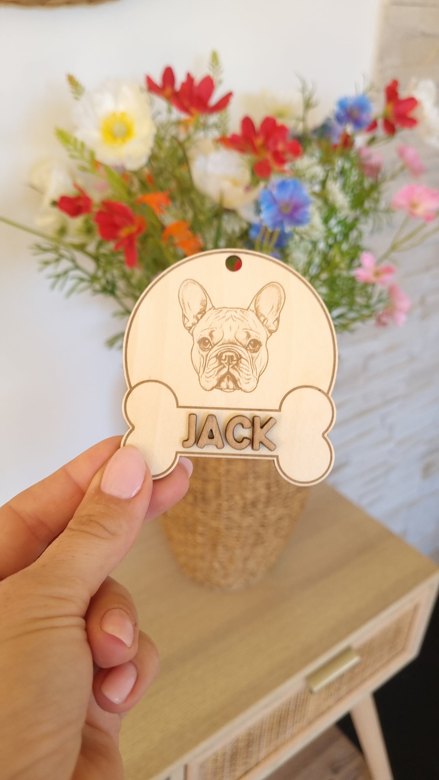 Boules de Noël en bois chien