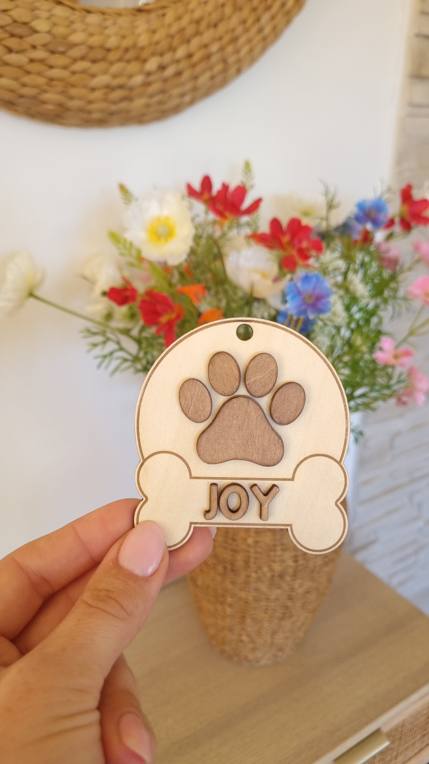 Boules de Noël en bois chien