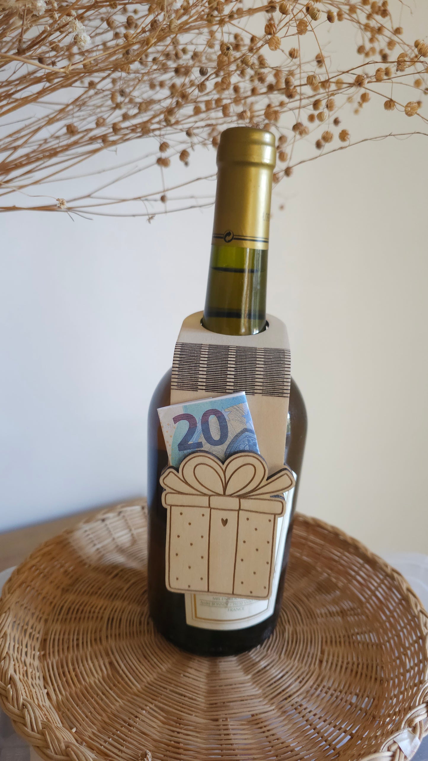 Etiquette à bouteille en bois pour offrir de l’argent – Cadeau original et personnalisé - Saint-Valentin