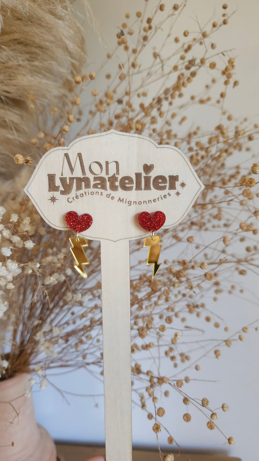 Boucles d'oreilles éclairs et cœur