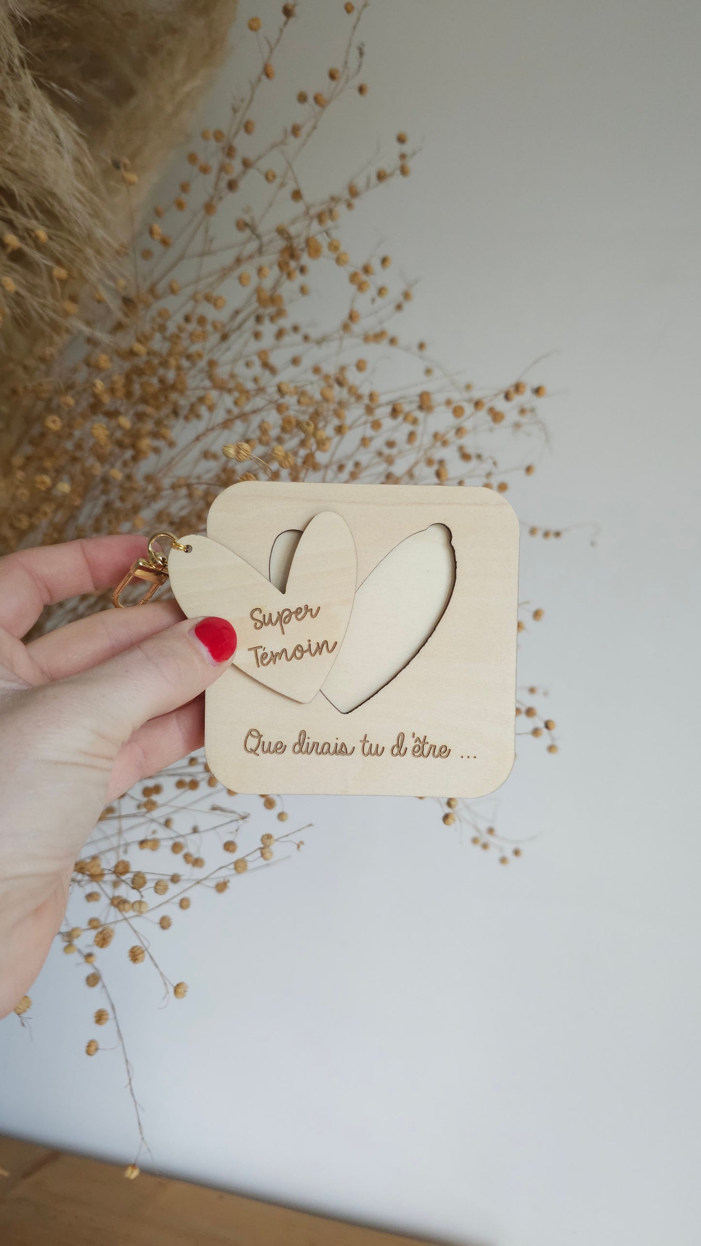 Carré en bois personnalisé “Que dirais-tu d’être…” – Annonce marraine, parrain, témoin – Porte-clé léopard
