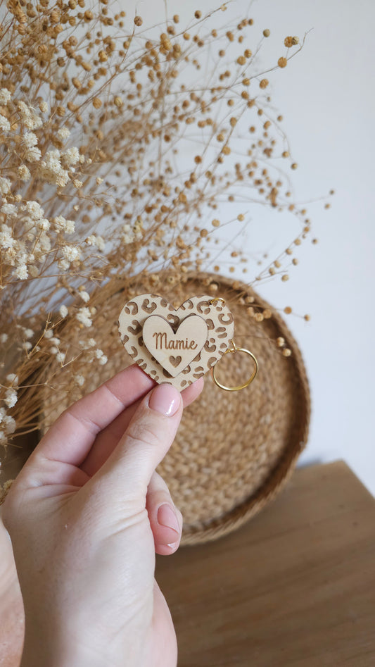 Porte-clé cœur Léopard “Mamie”