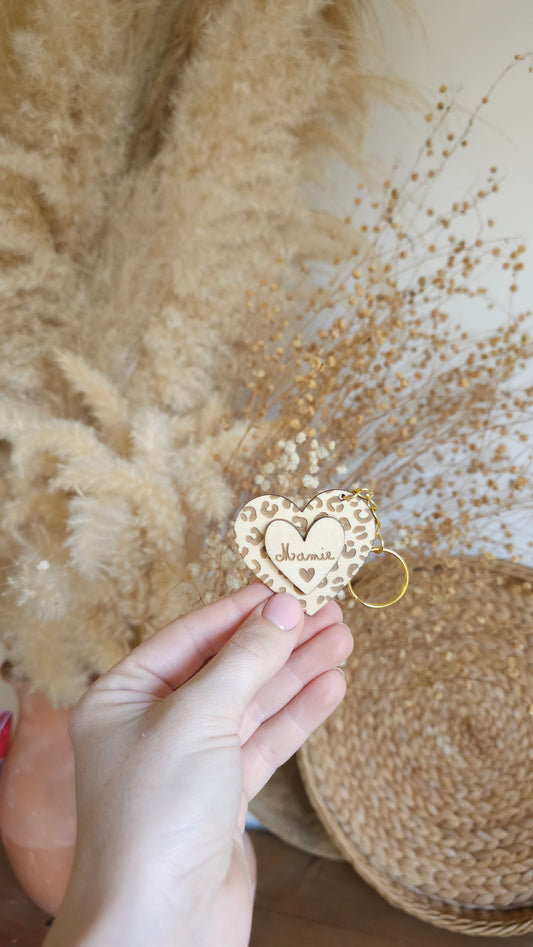 Porte-clé cœur Léopard “Mamie”