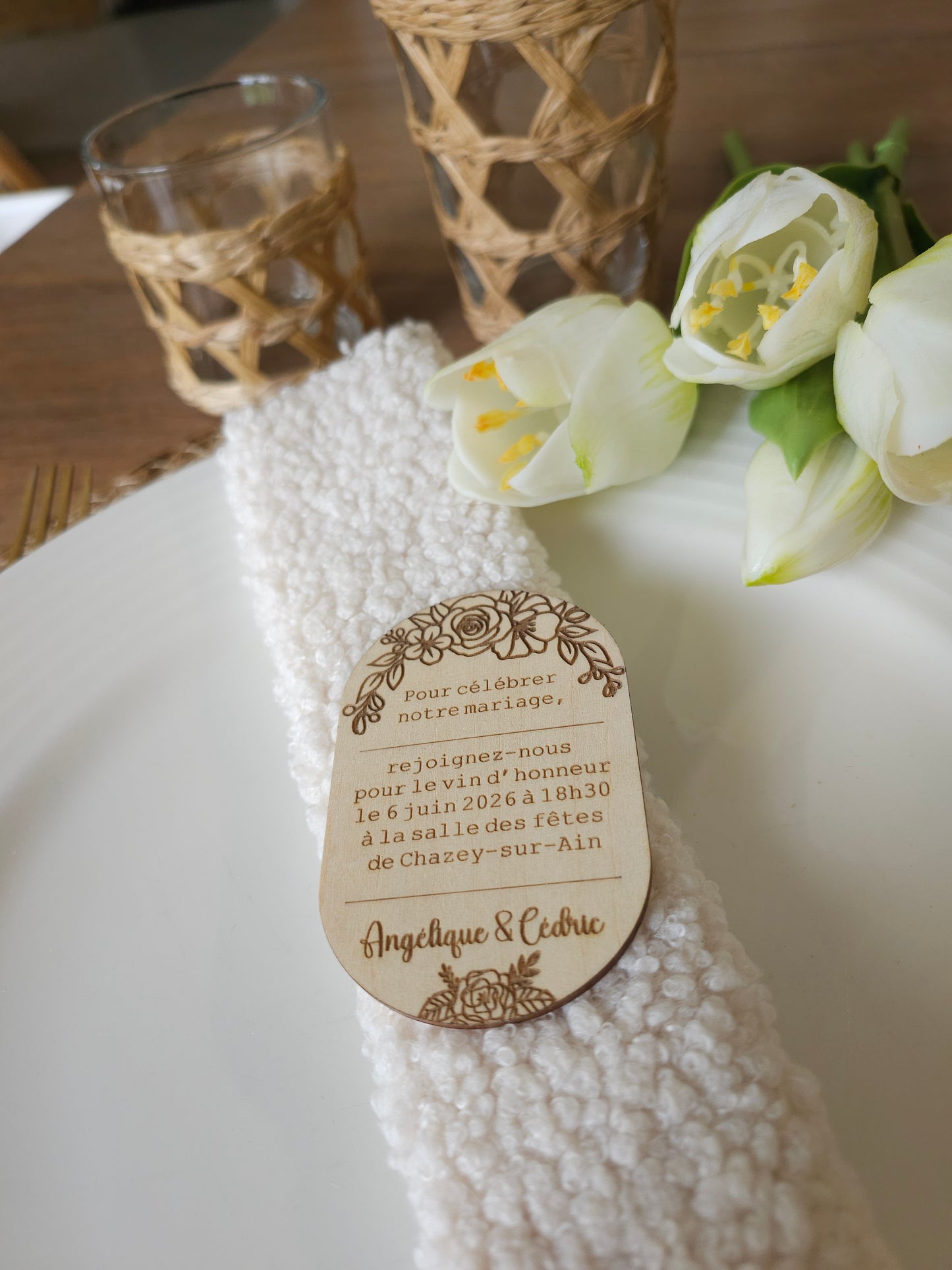 Aimant invitation de mariage en bois personnalisable