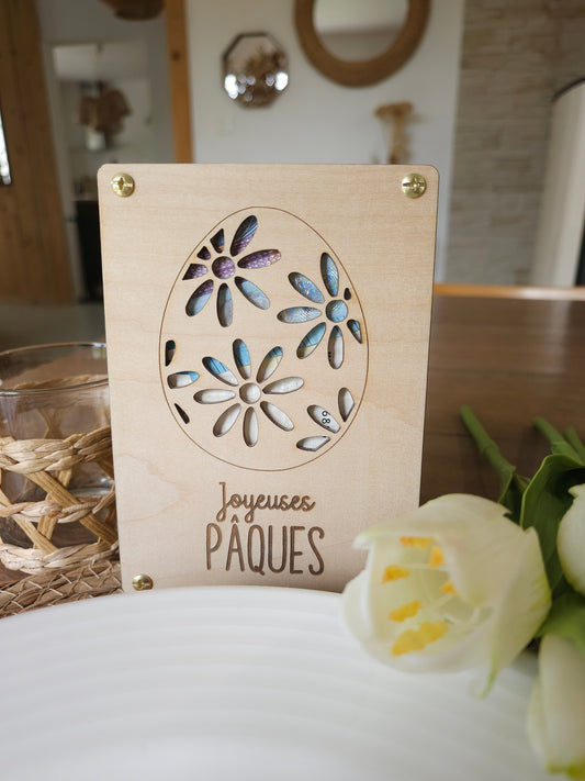 Carte en bois billets spéciale Pâques