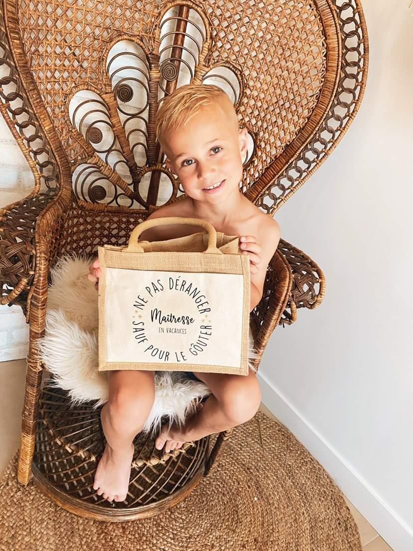 Sac cabas en toile de jute – Cadeau de fin d’année pour maîtresse, Atsem