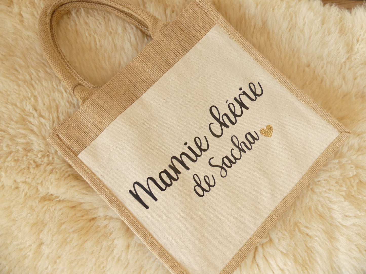 Sac cabas en toile de jute – Pour une mamie en or